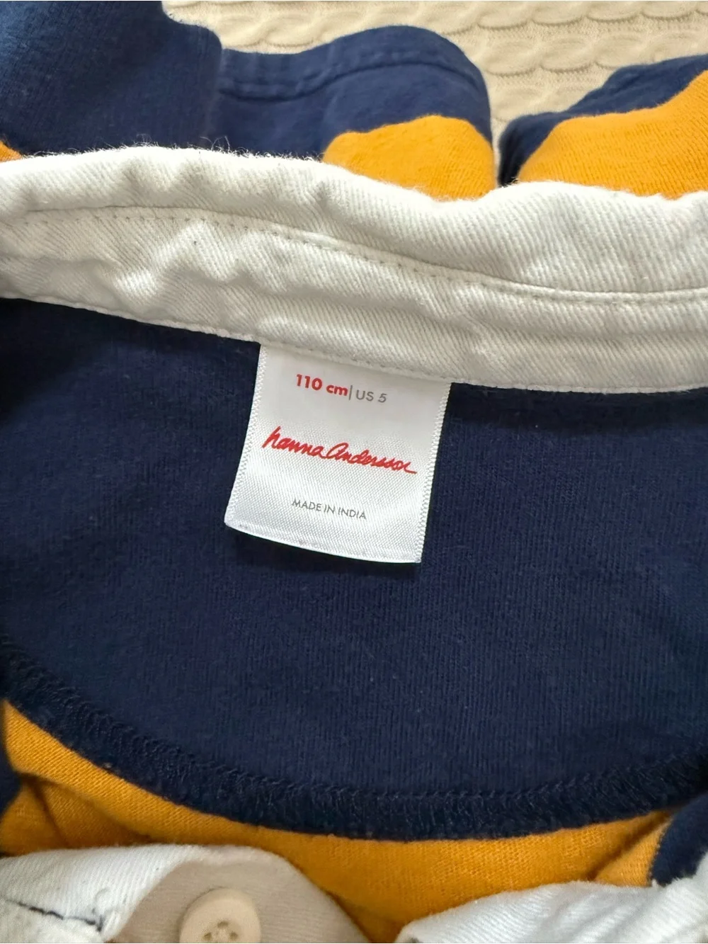 Hanna Andersson White-Collar Rugby Top in Navy & Mustard
